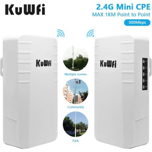 KuWFi 300Mbps Outdoor Wifi Repeater/Bridge 2.4G Wireless AP Router P2P 1KM Long Range Wifi Coverage for IP Camera With 24V POE