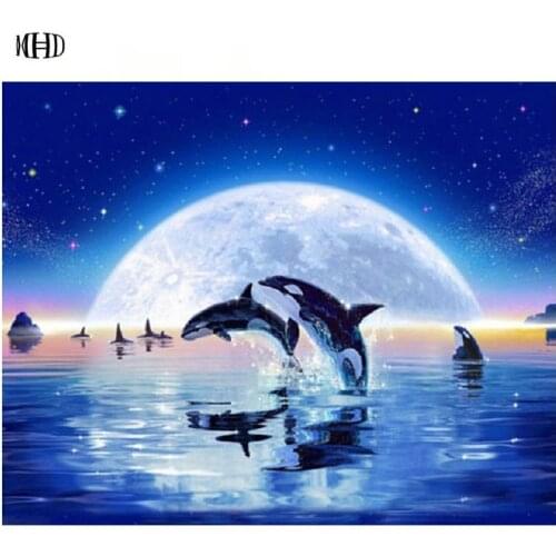 MHD Diy Diamond Painting Dolphin Cross Stitch Kits Full round Diamond Embroidery Needlework Diamond Mosaic Home Decor