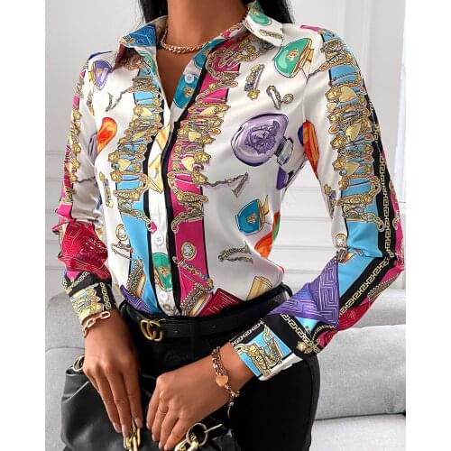 Fashion Trend Women Slim V-neck Shirt Contrast Color Long-sleeved Top High-waist Tight-fitting Printing Shirts Women 2021