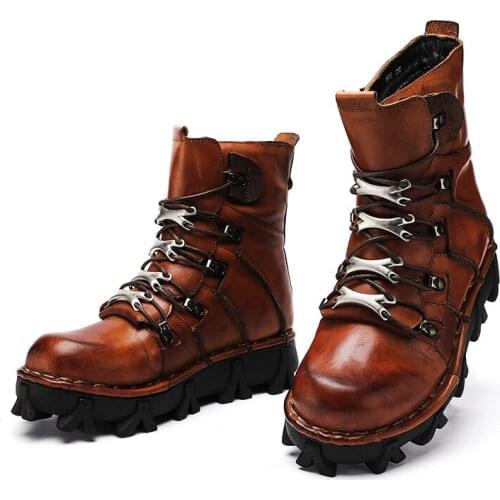 Mens Work Boots Black Brown Mens Boots Leather Gothic Style Mens Shoes Large Size 13#20/10D50