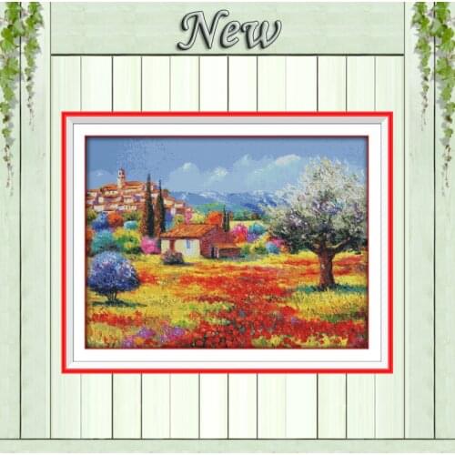 Colorful rural Scenery pastoral painting,Counted print on canvas DMC 14CT 11CT DIY Cross Stitch Needlework kits Embroidery Sets