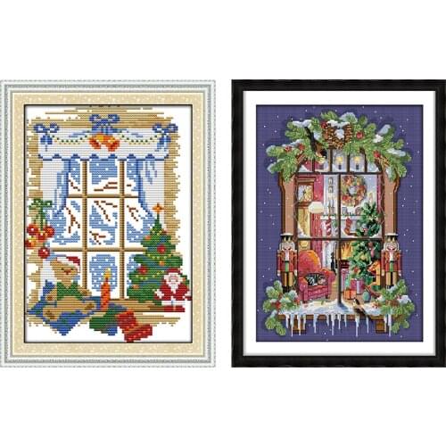 Cross Stitch Kits Christmas Out of The Window Printing 14CT 11CT Counted Cross Stitch Kits Fabric Handmade Embroidery Needlework