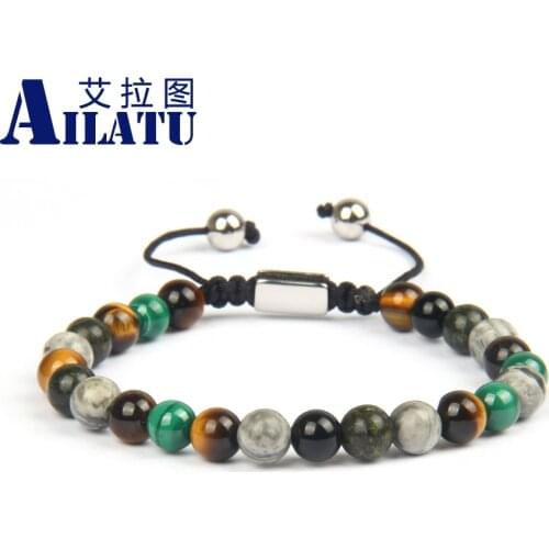 New Beaded Macrame Bracelets Braided Jewelry Malachite, African, Amazone Stone Beads Rope Chain Jewelry Party Friends Gift