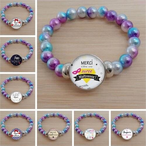 New Teachers Day Gift Bracelet Jewelry Thank You Teacher Cute Pattern Glass Round Color Bead Bracelet Souvenir