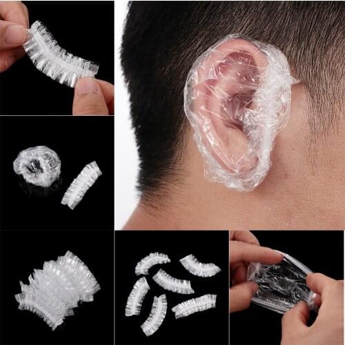 Disposable Plastic Waterproof Ear Protector Cover Caps Salon Hairdressing Dye Shield Protection Shower Cap Tool 100pcs