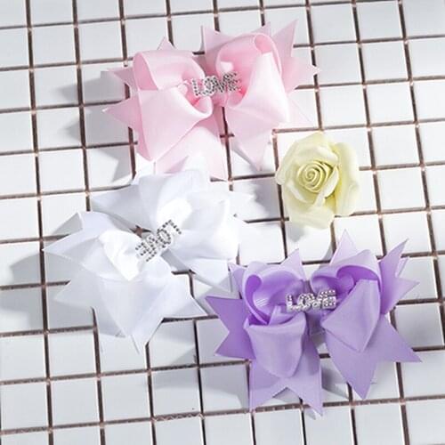 Solid Color Grosgrain Ribbon Bowknot Toddler Duckbill Clip Fashion Rhinestone Letters Bows Infant Hairpin Baby Ponytail Headwear