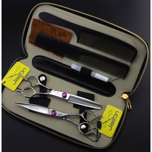 356# Hairdressing Scissor 4Pcs Suit+Combs+Bag 5.5'' Brand Jason Carve Handle 440C Cutting Scissors Thinning Shears Hair Scissors