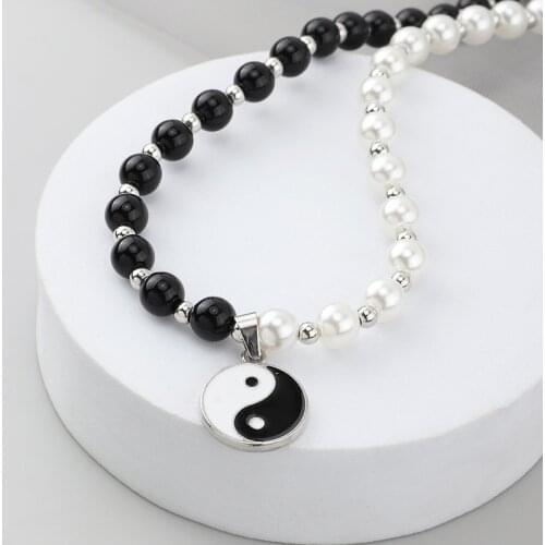Couples Yin Yang Pendant Clavicle Chain For Women And Men Taiji Black With White YinYang Choker Necklace Best Friend Jewelry