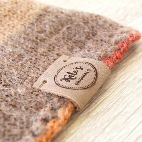 Personalized leather labels Product labels, center fold leather labels, crochet labels, crochet labels,labels for knitted produc