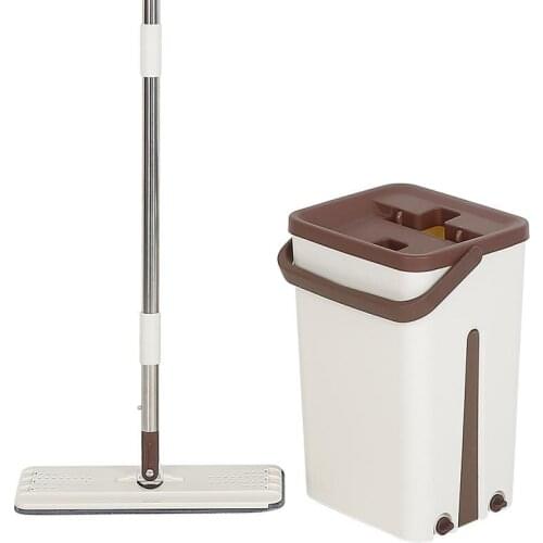 Flat Squeeze Mop Floor With Bucket Water Floors Cleaner Home Kitchen Wooden Floor Mops Lazy Fellow for Wash Floor Squeeze Mop
