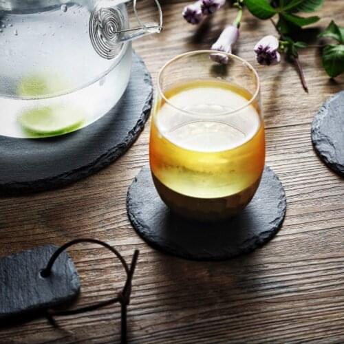 10/15/20CM New Slate Stone Coasters Round Black Natural Edge Stone Drink Coaster Pad Serving Plate for Bar and Home