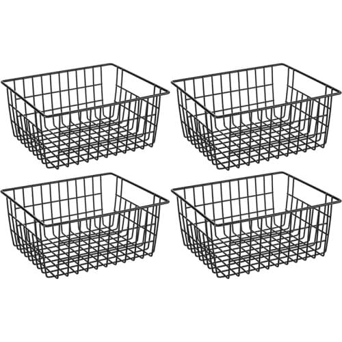 Freezer Refrigerator Wire Storage Baskets,4 Pack Metal Baskets Food Storage Organizer Bin with Built-in Handles