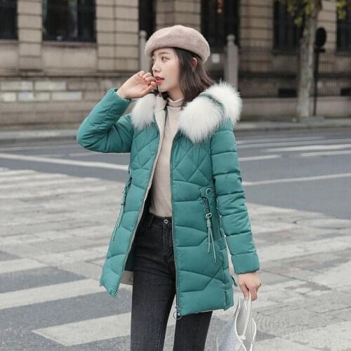 Down Jacket Women 2021 New cotton-padded Clothes Show Thin Long Hairy Quilted Jacket Winter Coat Women Parkas Female ZJP1912