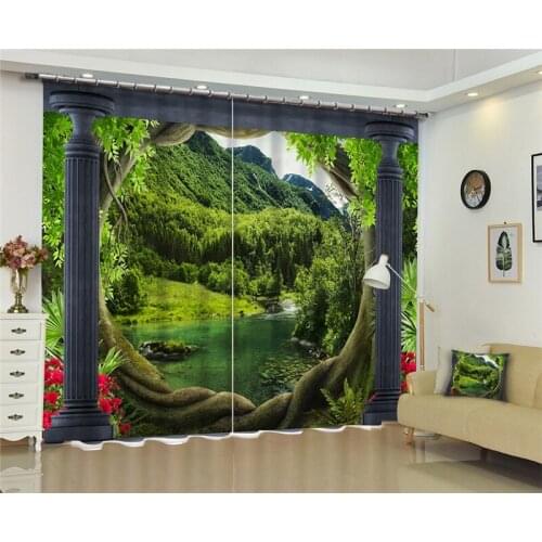 Luxury european style curtains for living room 3D Window Curtain Green landscape Cortina Drapes Rideaux Customized pillowcase