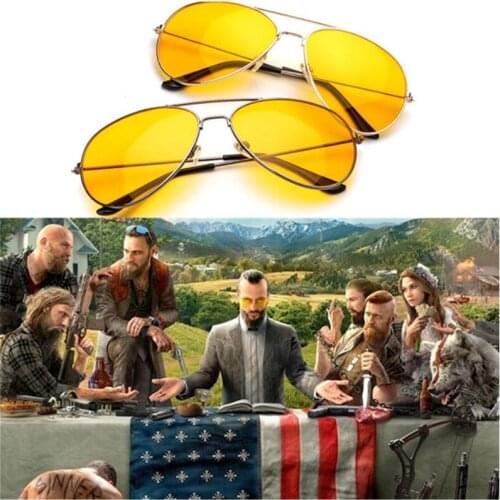 Game FARCRY5 Joseph Seed Sunglasses Eyewear Unisex Yellow Len Glass FAR CRY 5 Accessories Fashion Driver glasses Cosplay Prop