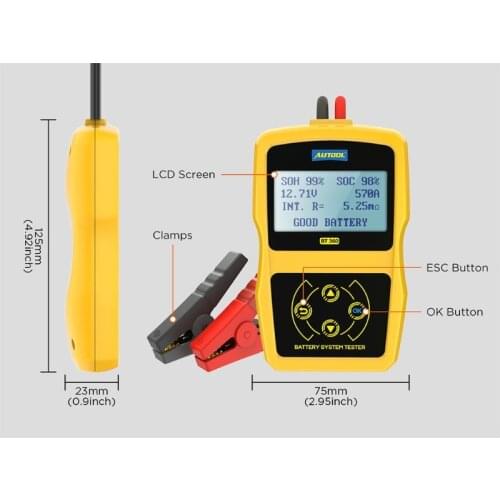 BT360 Car Battery Tester 12V Automotive Bad Cell Load Test Tool Digital Analyzer Tester for Car Motorcycle T3EF