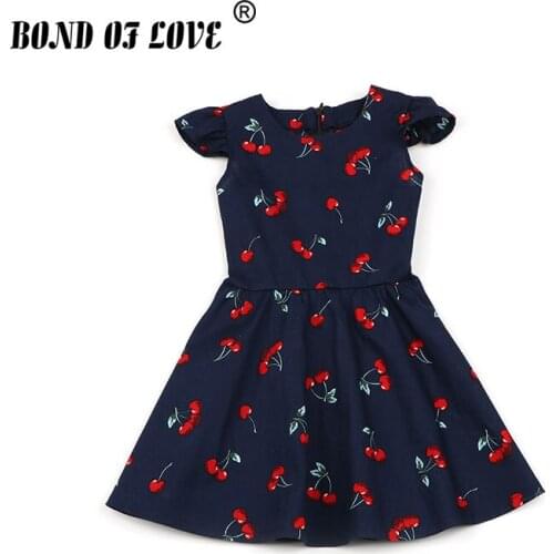 Princess Girls A-Line Dresses Summer Wedding Birthday Party Cherry Printed Dresses Childrens Sleeveless Costume For Girls 2-7Y