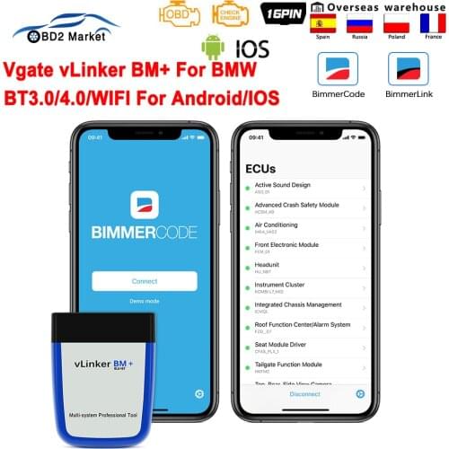 Vgate vLinker BM+ ELM327 OBD 2 OBD2 For BMW Bimmercode Scanner BT4.0 wifi ODB2 Car Diagnostic Auto Tool PK ELM 327 V 1 5