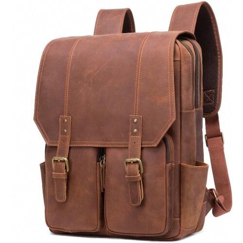 Vintage Handmade Genuine Leather Backpack Crazy Horse Leather Men Shoulder Laptop Bag Cowhide Men Travel Handbag