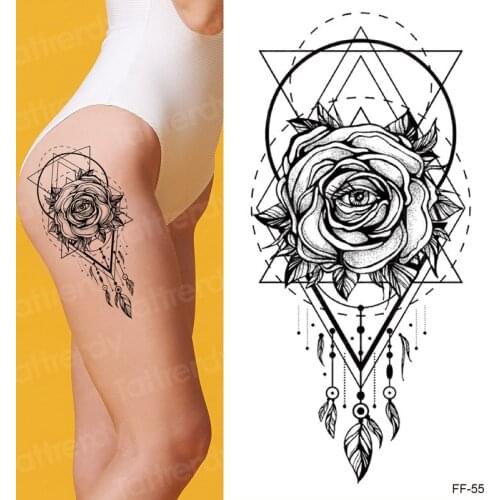 Sketch Flower Rose Waterproof Temporary Tattoo Sticker Black Tattoos Body Art Arm Hand Girl womens tattoos Fake Tatoo tatuagem