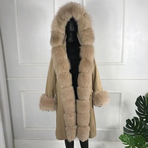 Womens Jackets Parka Long Coats Winter Warm Real Fox Fur Collar Rabbit Fur Lined Fashion Slim Thicken Overcoat New-Arrival