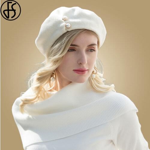 FS 2020 Fashion Women Beret Femme Hats Gray White 100% Wool Hat For Autumn Winter Ladies Female Berets Femme Beanie Warm Cap