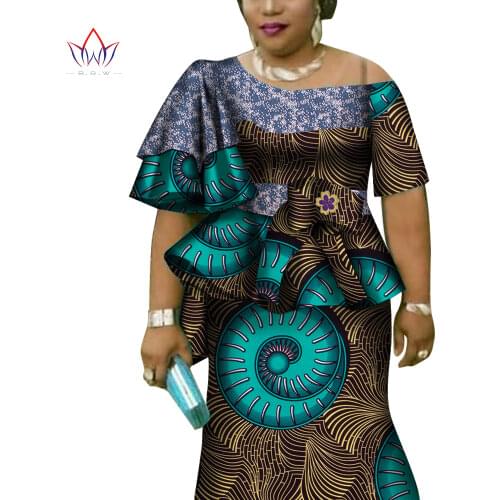 African Ruffles Sleeve Print Tops and Skirt Sets for Women Bazin Riche African Clothing 2 Pieces Customize Skirts Sets WY4392