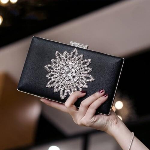 Luxy Moon White Clutch Bag Womens Evening Clutch Hand Bag Sun Flower Crystal Wedding Purse for Bridal Black Shoulder Bag ZD1525