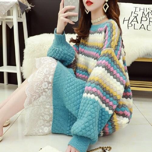 Lazy Wind Spring Autumn Mid-Length Pullover Sweater Women 2021 New Fashion Loose All-Match Long Sleeve Knitting Tops Female A953