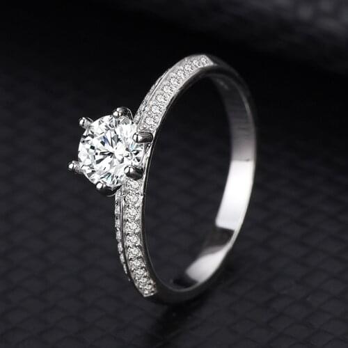 S925 Sterling Silver Europe And The United States Fashion Quality Paragraph Classic Round Six Claws Set Zirconia Ring Female