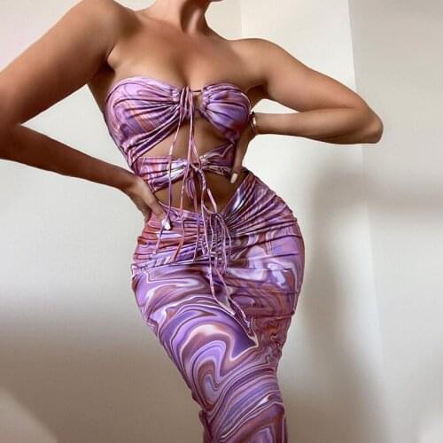 Vintage Printed Summer Dress Women 2021 Sexy Bodycon Club Party Long Dresses Halter Backless Hollow Out Vestidos Beach Robe