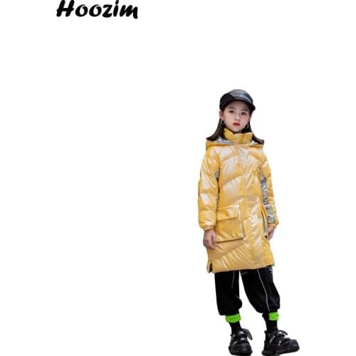 Winter White Duck Down Jacket For Girls 6 To 13 Years Casual Lavender Color Block Hooded Outerwear Children Black Long Coat Boys