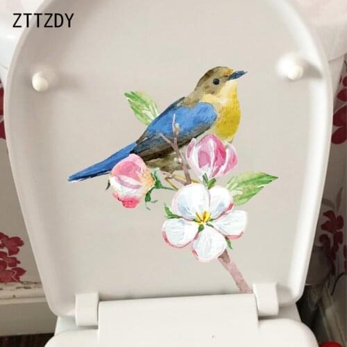ZTTZDY 23.1×25CM Bird On Flower Branch Creative Toilet Cover Sticker Classic Home Room Wall Decoration T2-1359