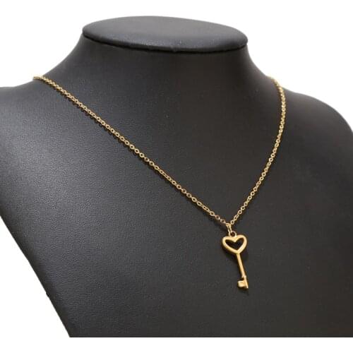 1pc Stainless Steel Gold Plated Heart Charm Key Lock Heart Pendants With 50cm Chains Necklace For DIY Love Jewelry Making