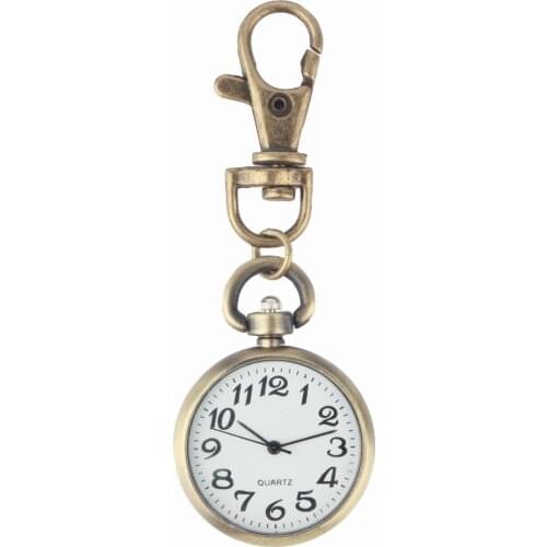 1pcs Retro Bronze Quartz Vintage Pocket Watch Movement Keychain Keyring Round Dial Key Chains