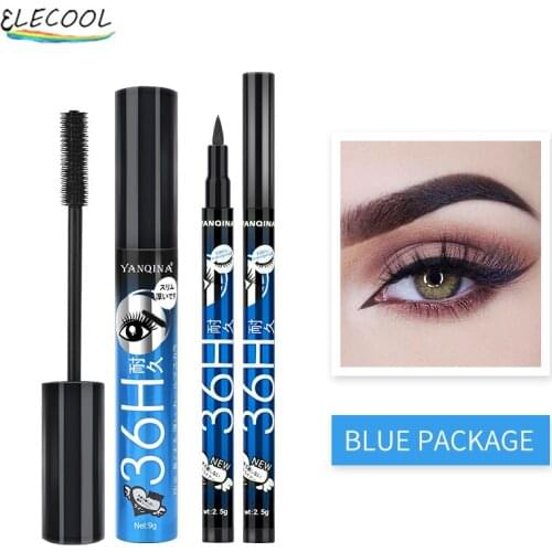 ELECOOL 2 In 1Eyeliner Pen Eyelash Mascara Set Cosmetics Waterproof For Eyelash Extension Black Thick Lengthening Eye Makeup Kit