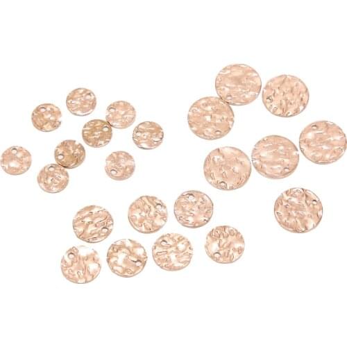 20pcs/lot Rose gold Stainless Steel Hammered Disc Charms 8/10/12mm Round Blank Coin Pendents Connectors For DIY Jewelry Making