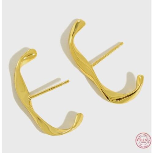 925 Sterling Silver European Irregular C-shaped Pig Ear Stud Earrings For Women Fashion Creative Party Jewelry Friendship Gift