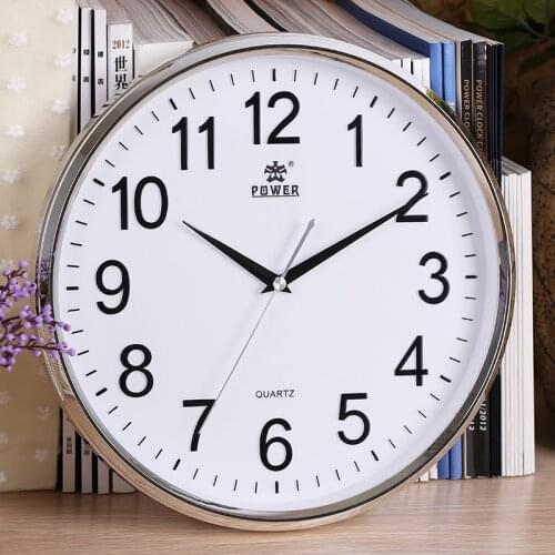POWER Brand 12 Inch Circular Large Wall Clock Simple Horloge Murale Reloj De Pared Klok Silent Home Decor Metal Pointer Clocks