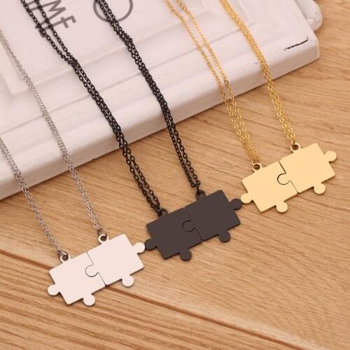 New Fashion Stainless Steel Couple Pendant Necklace 1 Pair Lover Paired Puzzle Necklaces for Friendship Lover Jewelry Gifts