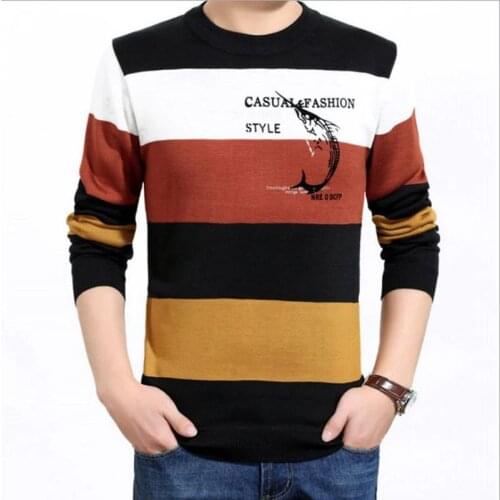 Covrlge 2019 brand men pullover sweaters social cotton thin casual crocheted striped knitted sweater men jersey clothes MZL055