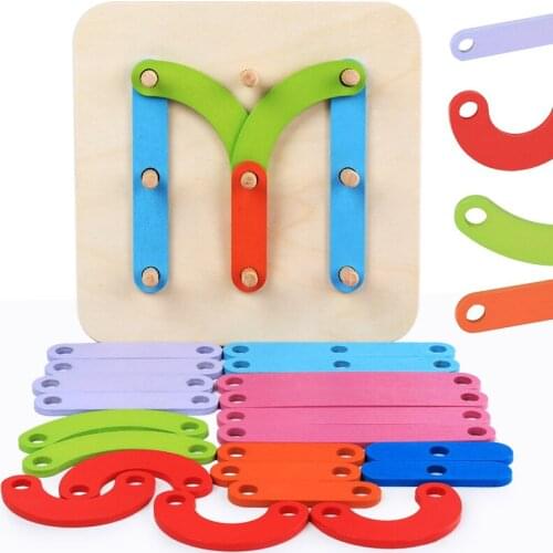 Geometric Alphabet Column Digital/Letter/Animal Puzzle Wooden Brain Teaser Children Imagination Educational Jigsaw Kids Toys