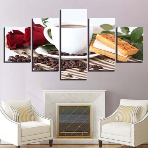 Home Wall Decoration Afternoon Tea Good Time Fine Five Pieces Canvas Printings Painting Modern Space Art For Living Room Framed