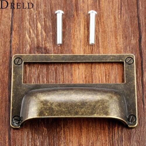 DRELD Antique Handles for Furniture Kitchen Drawer Cabinet Door Cupboard Shell Label Tag Pull Handle Knob Card Holder 81*51mm