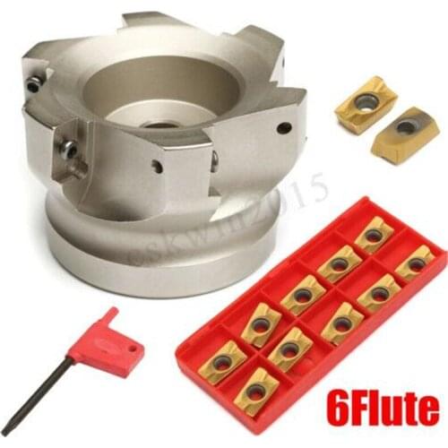 Milling Cutter 6 Flutes BAP 400R-80-27-6F T15 Milling Shank Cutter Head + 10 APMT1604 Blades + Wrench For Milling Tool