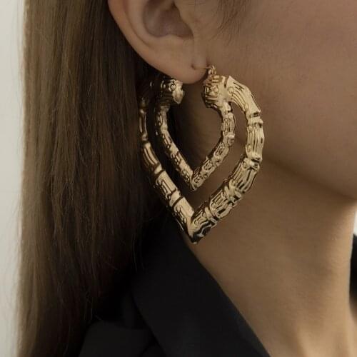 Hyperbole Heart Geometry Hoop Earrings Punk Hip hop Hollow Big Earring For Women Jewelry Gifts