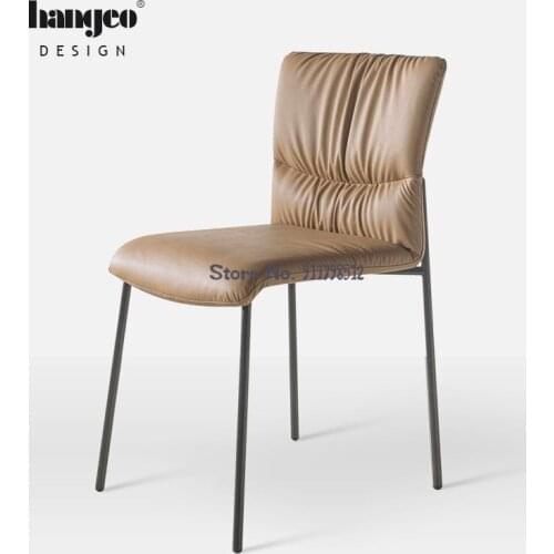 Italian minimalist leather dining chair home restaurant light luxury chair first layer leather backrest book chair makeup stool