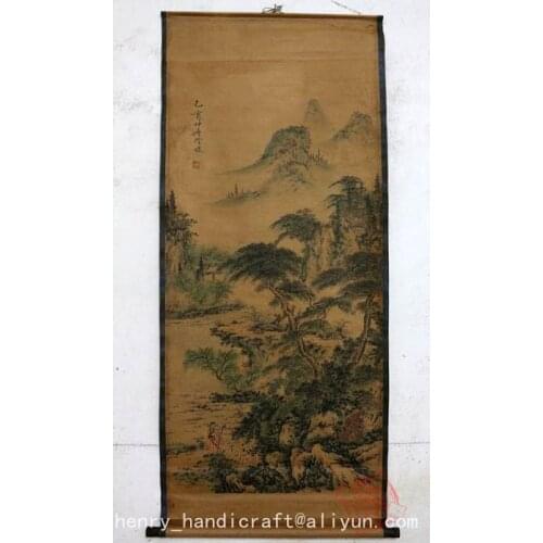 Antique QingDynasty Hand-painted Chinese calligraphy painting--Landscape 10,decoration murals,crafts /collection & adornment