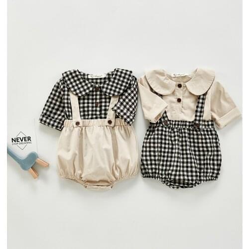 Spring Summer Baby Girl Clothes Plaid Newborn Triangle Romper Vintage Infant Girl Boy Casual Bodysuit 0-2Y Baby Overalls