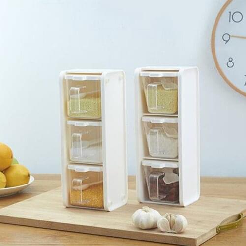Spice Box With Lid Storage Container, Transparent Handle Kitchen Seasoning With Spoon